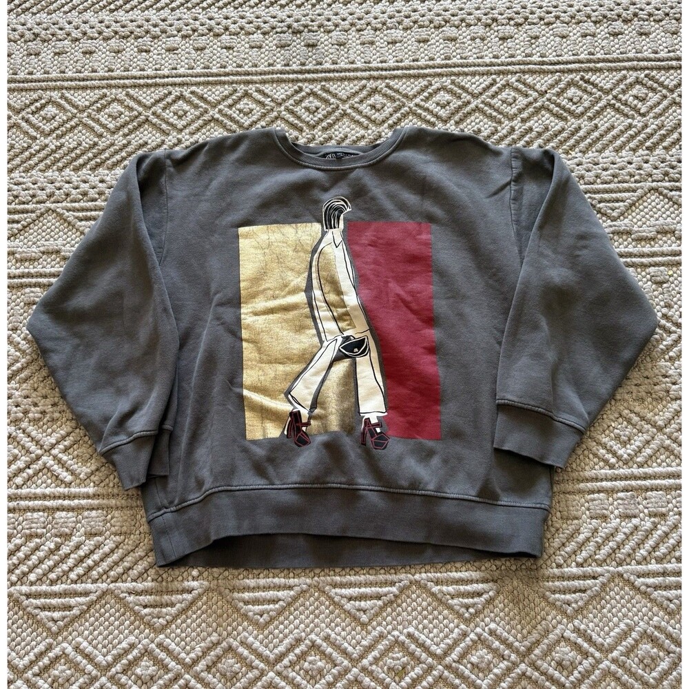 ZARA Size Small Womens Sweatshirt Graphic Artistic Face, 1017
